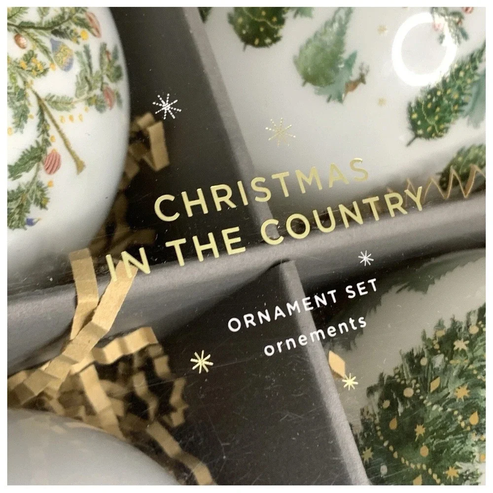 Pottery‎ Barn CHRISTMAS IN THE COUNTRY ORNAMENT SET Nostalgic Glass Balls